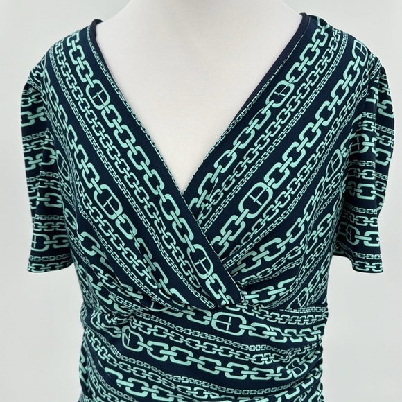 Evan Picone Chain Link Print Faux Wrap Knee Length Dress Blue Size 12-NWT - Picture 4 of 8